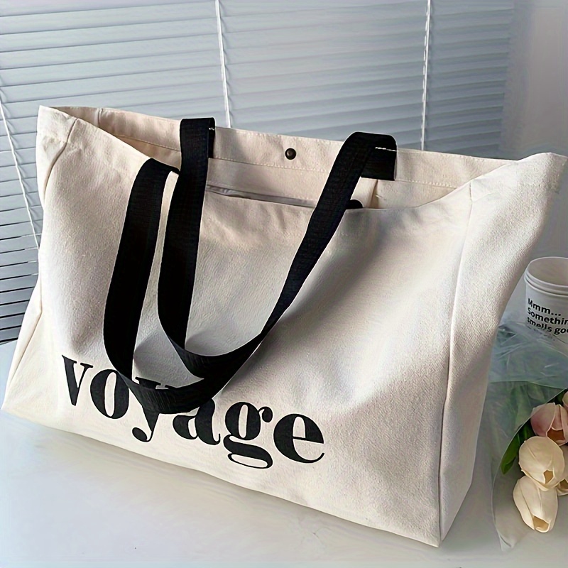 Letter Printed Canvas Tote Bag