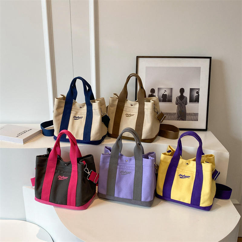 Custom Logo Canvas Shoulder Bag Beach Tote with Zipper